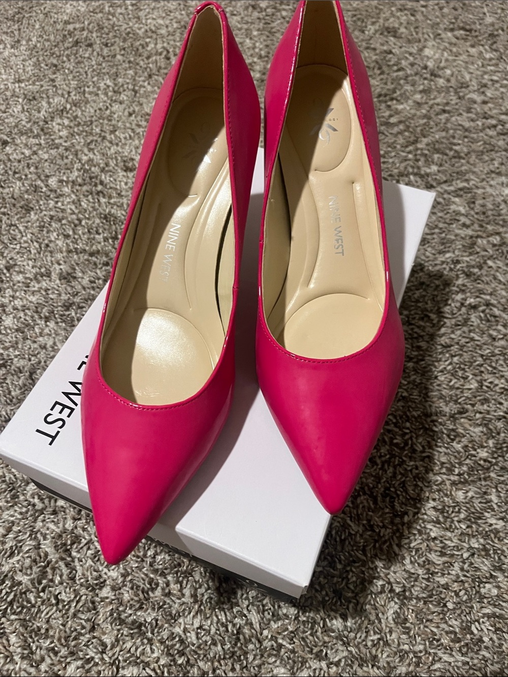 Nine West Hot Pink Pointed-Toe Patent Pumps
